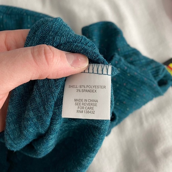 Modcloth Teal with Multicolor Knit Cropped Long Sleeve Turtle Neck Size Medium - Picture 6 of 7